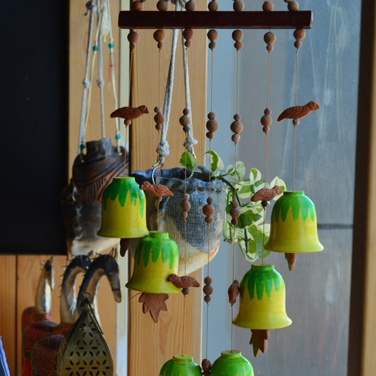 Cera Chimes – Green & Yellow Ceramic Wind Chimes