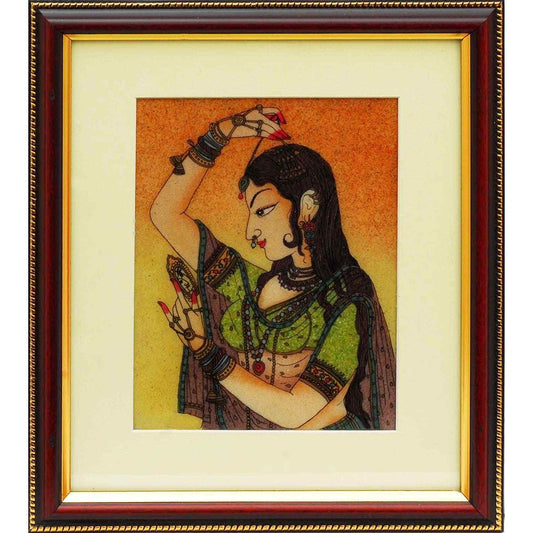 Traditional Madhubani Framed Painting - Woman Adorning Herself