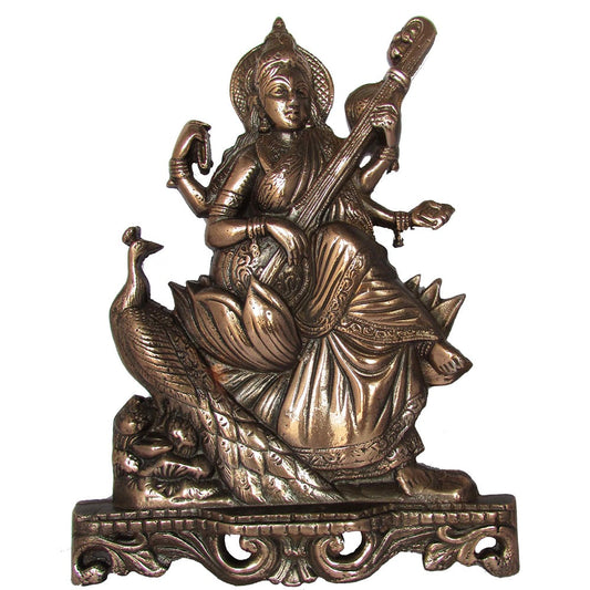 Eternal Antique-Finish Saraswati Wall Hanging – Goddess Of Wisdom And Arts