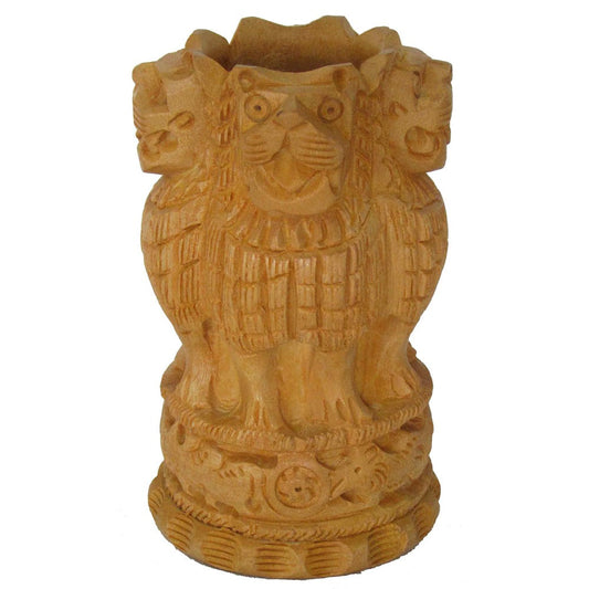 Wooden Ashoka Stambh Pen Stand