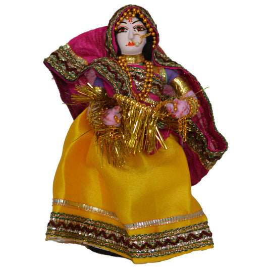Traditional Costume Doll – Yellow & Magenta Navaratri Traditional Golu Doll