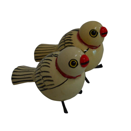 Handcrafted bird figurines in a sandalwood finish with intricate hand-painted detailing, perfect for Navaratri Golu displays.