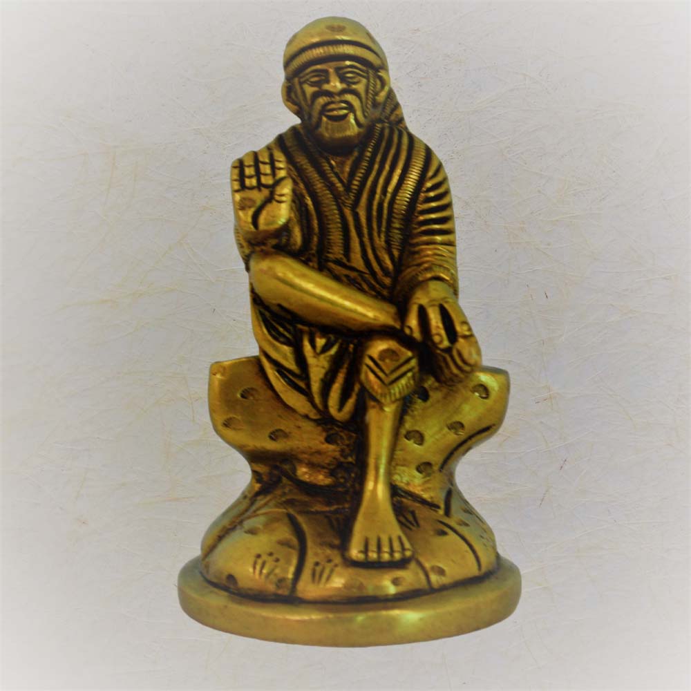 Eternal Sai Baba brass idol depicting Sai Baba in a meditative pose, perfect for pooja rituals and spiritual home decor.
