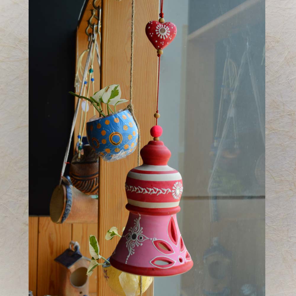 Earthen Pink Hanging Bell With Heart