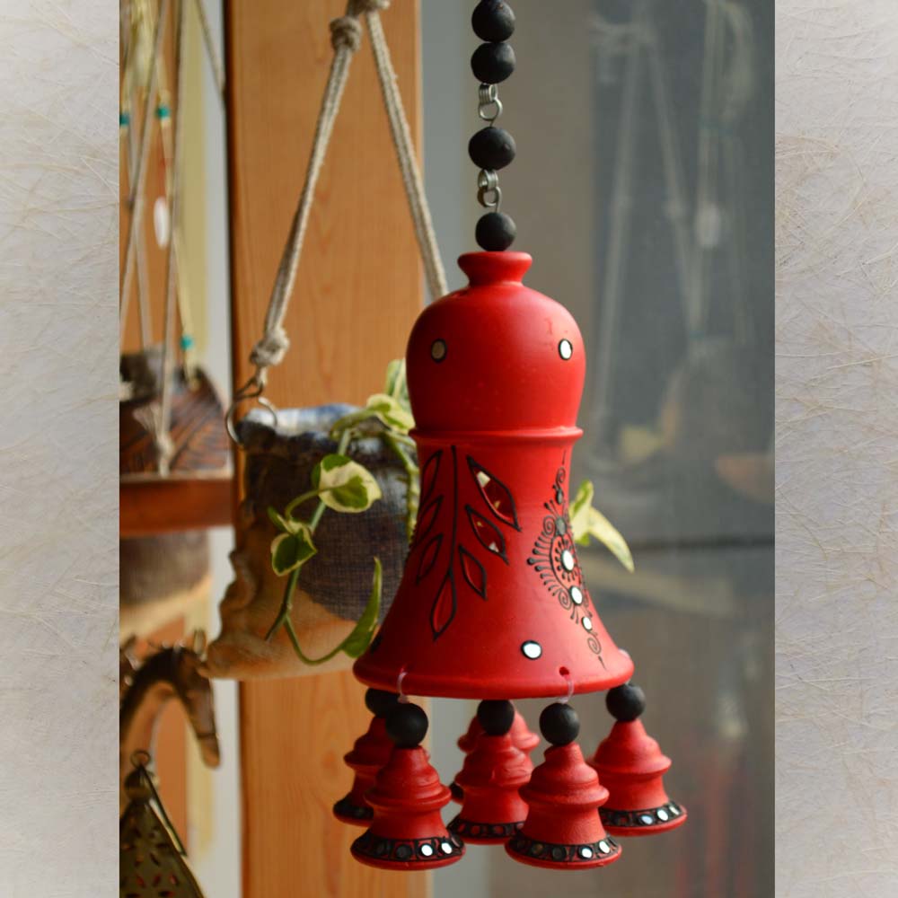 Earthen Conical Dome Hanging Bell - Red