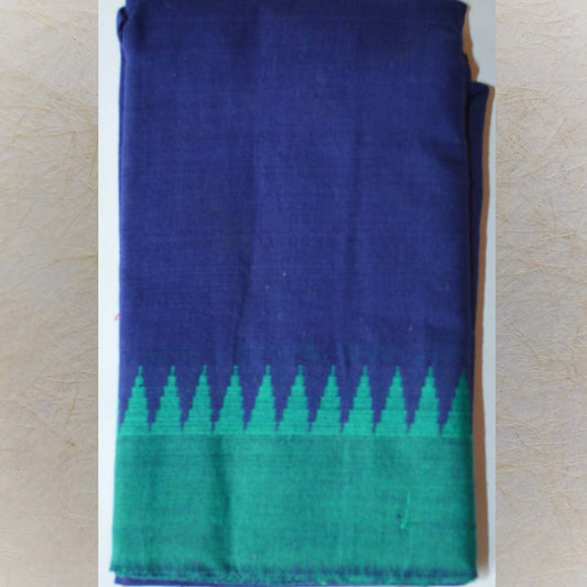 Royal blue blouse fabric with a green temple border, 80 cm length.