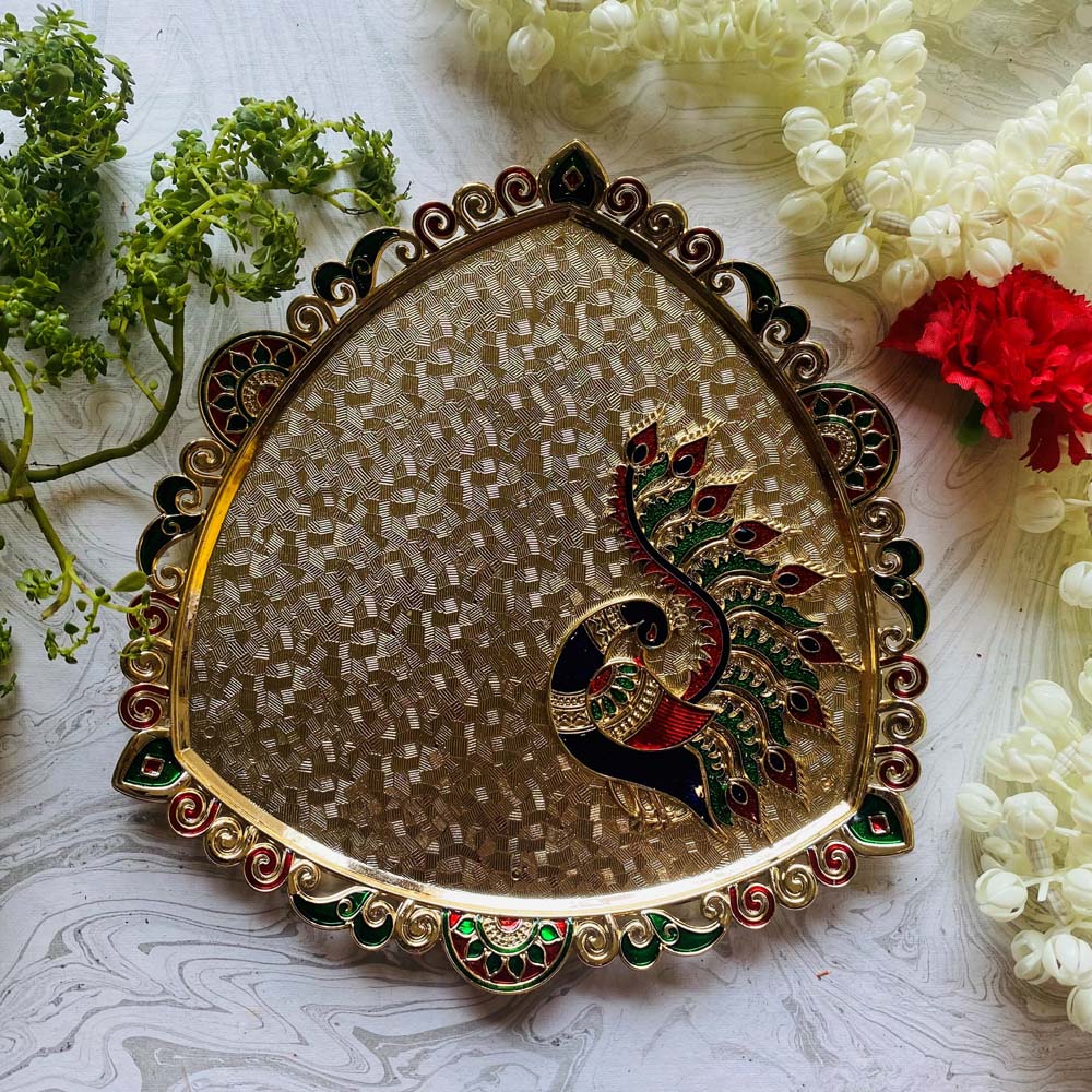Fancy Gold Peacock Tray Triangle