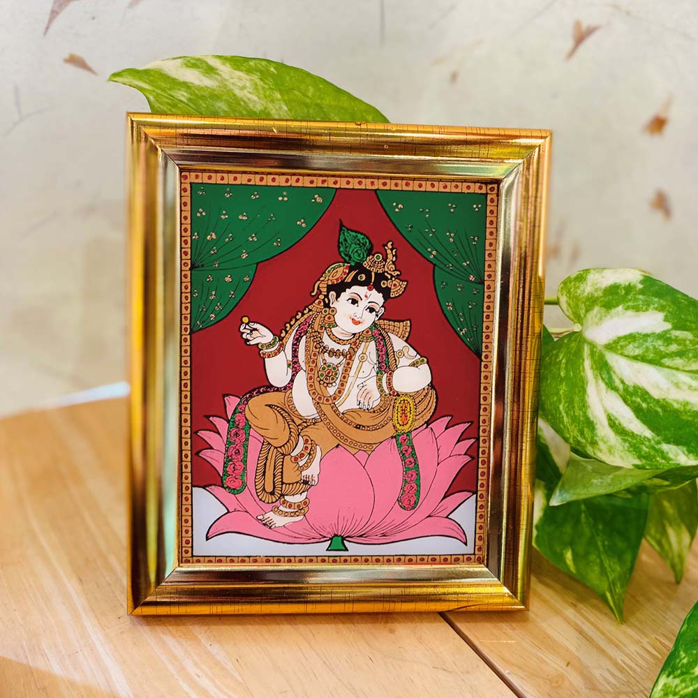 Tanjore Print Krishna On Lotus Frame