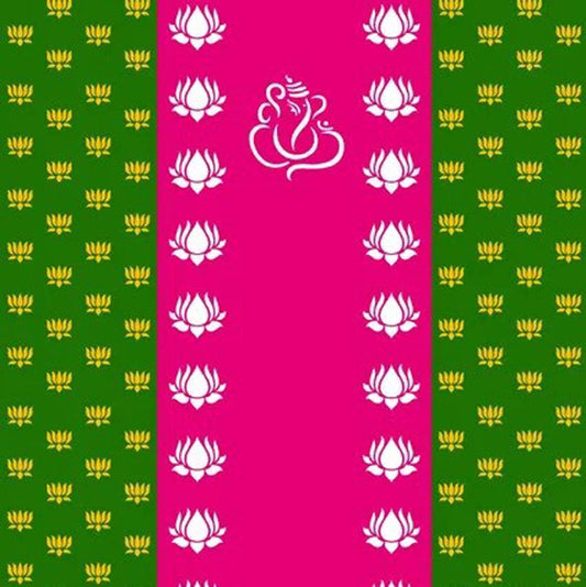 Festive Backdrop Screen - Pink & Green With Lotus And Ganesh