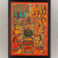 Madhubani painting of Satyanarayana Vrath depicting sacred rituals, devotees, and the Kalash, with vibrant traditional colors and intricate detailing.