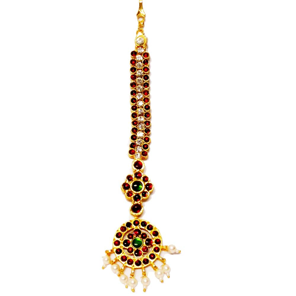 Temple Jewelry Nethi Chutti With Kemp And Pearls
