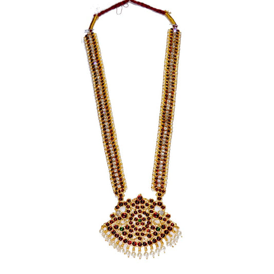 Temple Jewelry Long Necklace With Kemp & Pearls