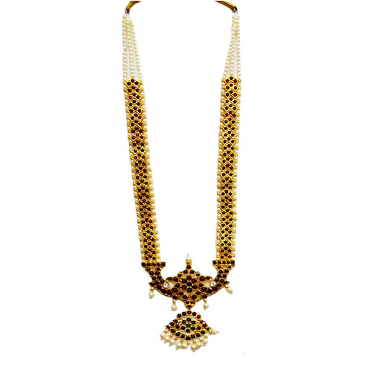 Temple Jewelry Long Necklace With Kemp & Pearls