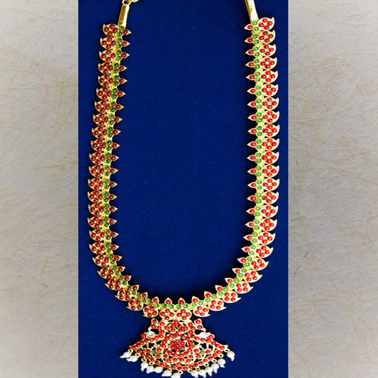 Temple Jewelry Long Necklace With Kemp & Pearls