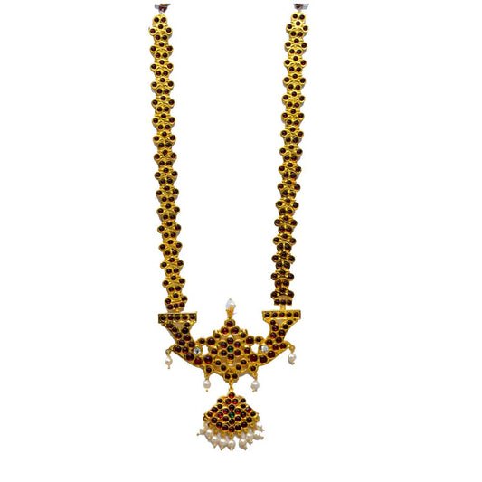 Temple Jewelry Long Necklace With Kemp & Pearls