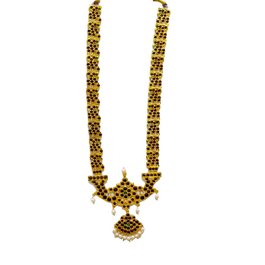 Temple Jewelry Long Necklace With Kemp & Pearls