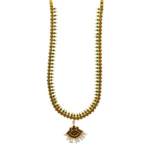 Temple Jewelry Long Necklace With Kemp & Pearls