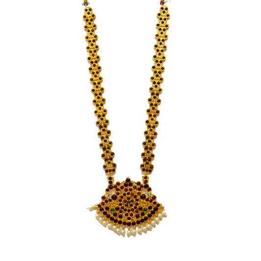 Temple Jewelry Long Necklace With Kemp & Pearls