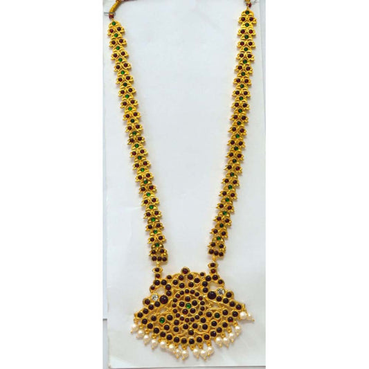 Temple Jewelry Long Necklace With Kemp & Pearls