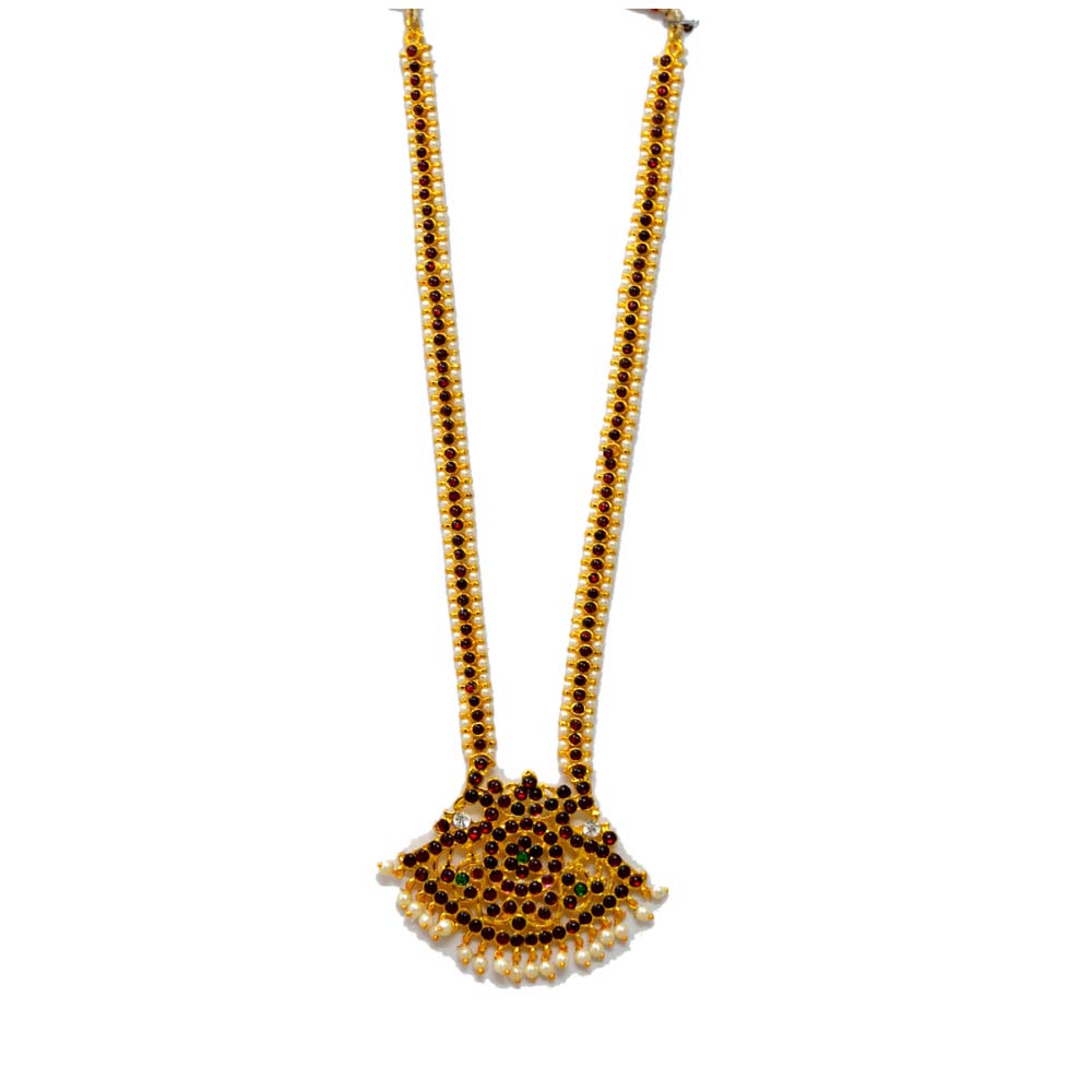 Temple Jewelry Long Necklace With Kemp & Pearls