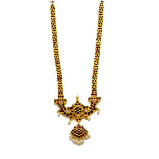 Temple Jewelry Long Necklace With Kemp & Pearls