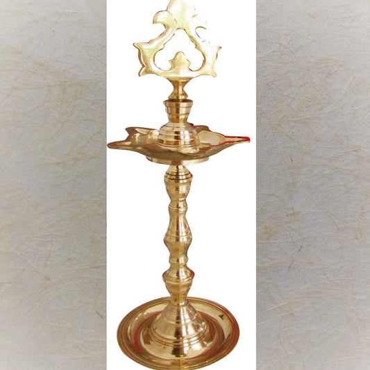 Eternal Chandravali Kuthu Vilakku brass lamp with a traditional design, perfect for pooja rituals and home decor.