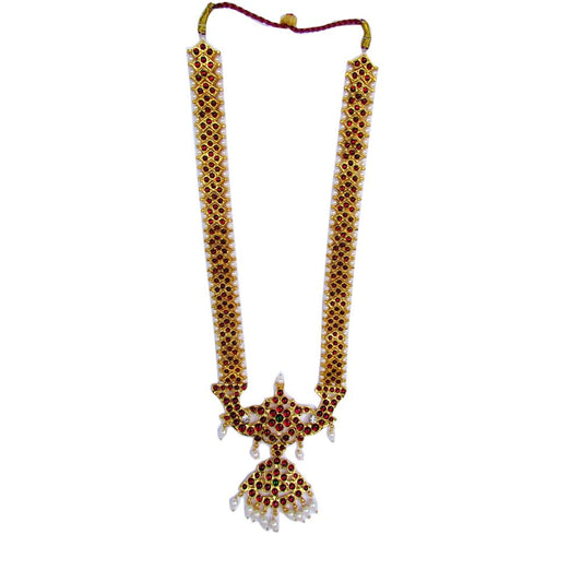 Temple Jewelry Long Necklace With Kemp & Pearls