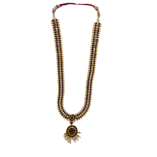 Temple Jewelry Long Necklace With Kemp & Pearls