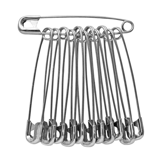 Set of 10 silver safety pins attached together, featuring a durable and rust-resistant design for multipurpose use