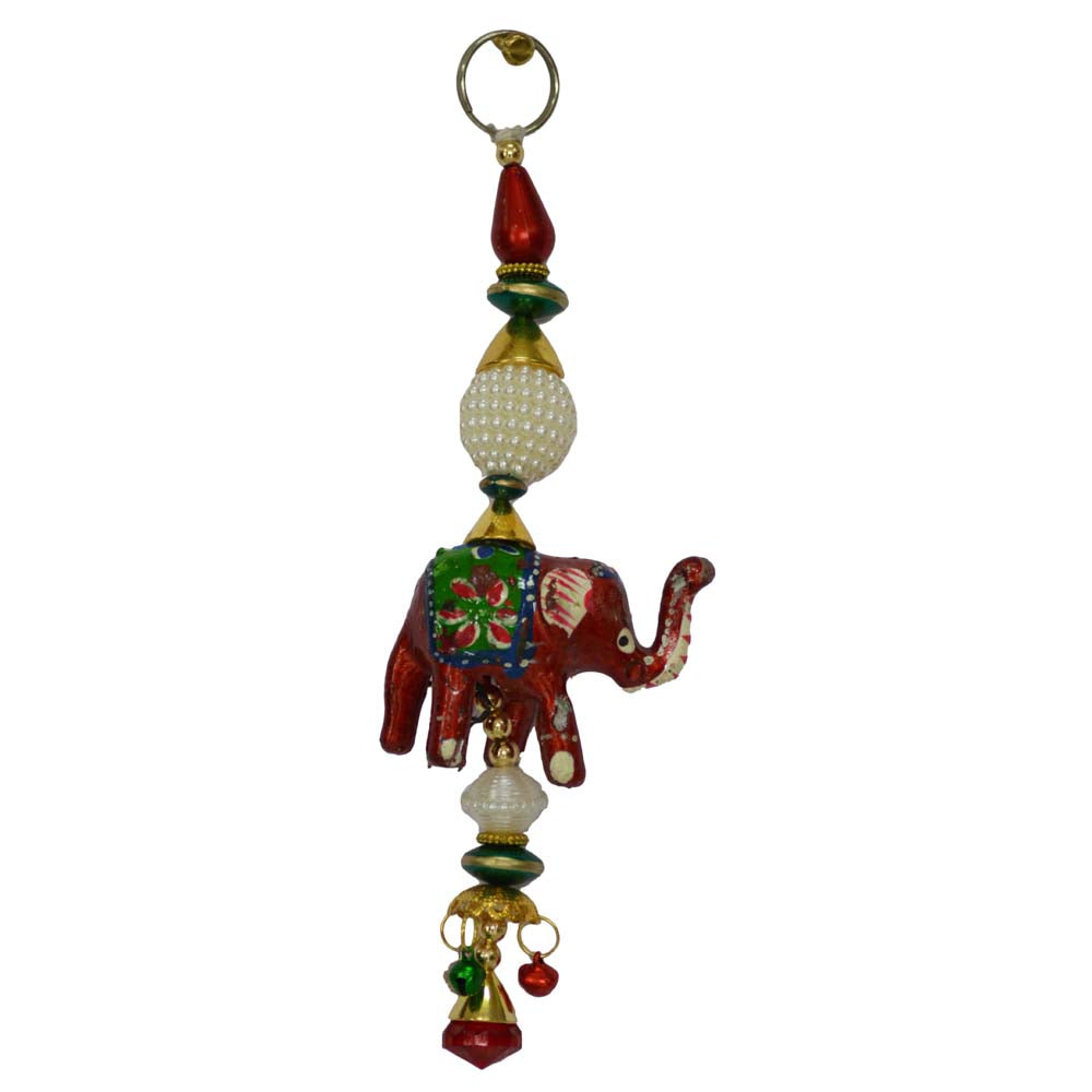 Beaded Elephant Hanging - Red
