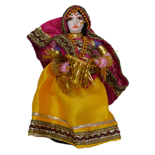 Lady Single Doll With Maala (Pink+Yellow Skirt)