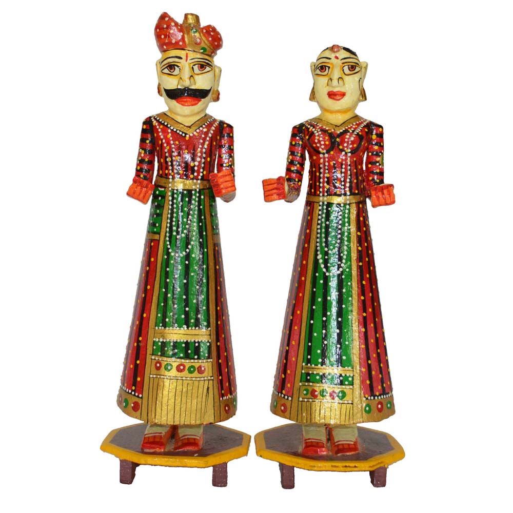 Wood Decor Rajasthani Couple Set